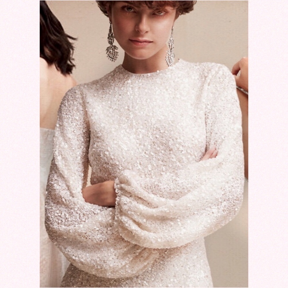 🎉HP🎉 BHLDN Goldie 4 / Sm Ivory Off White Allover Sequins Wedding Mini Dress - Picture 9 of 16